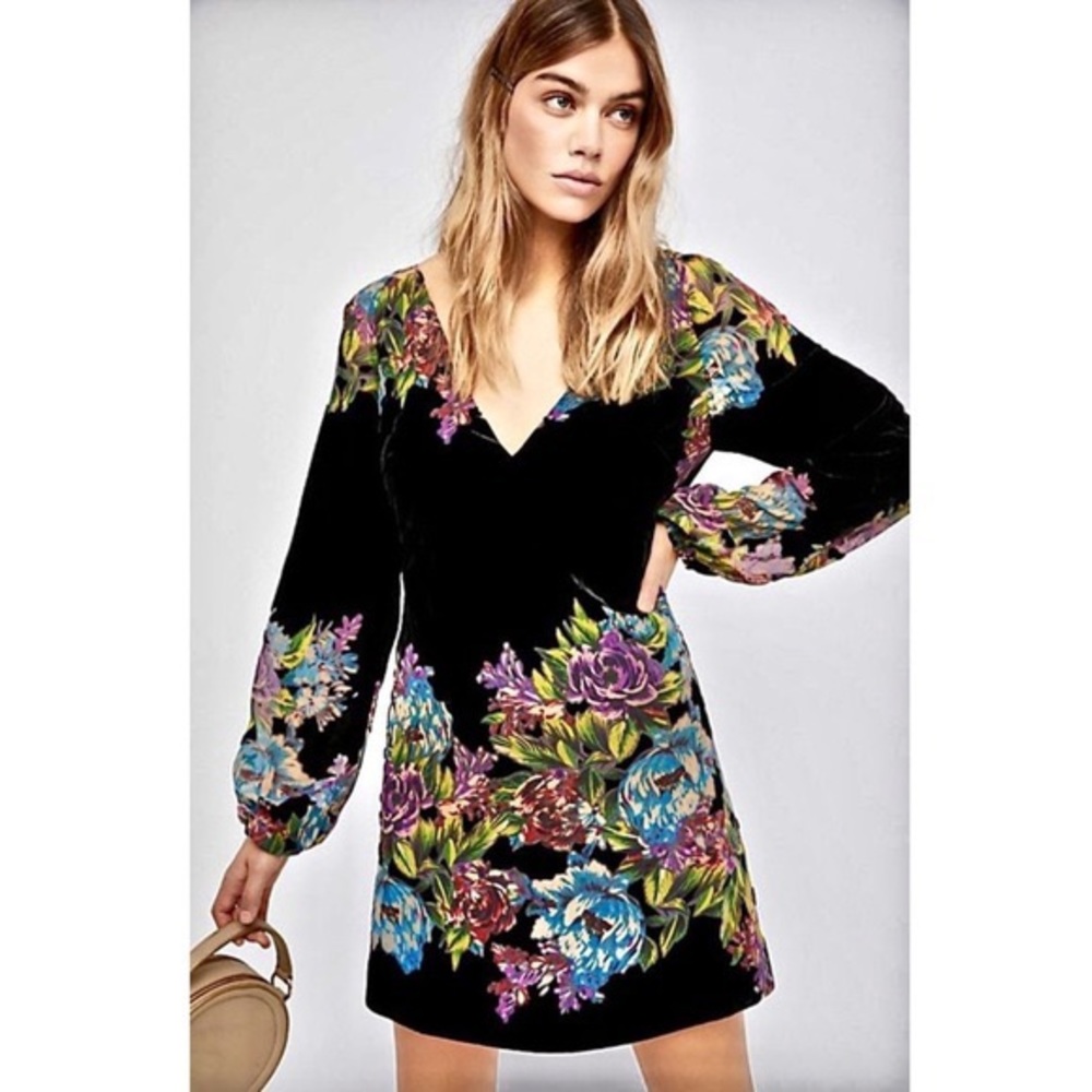 Free people misha black velvet floral dress S